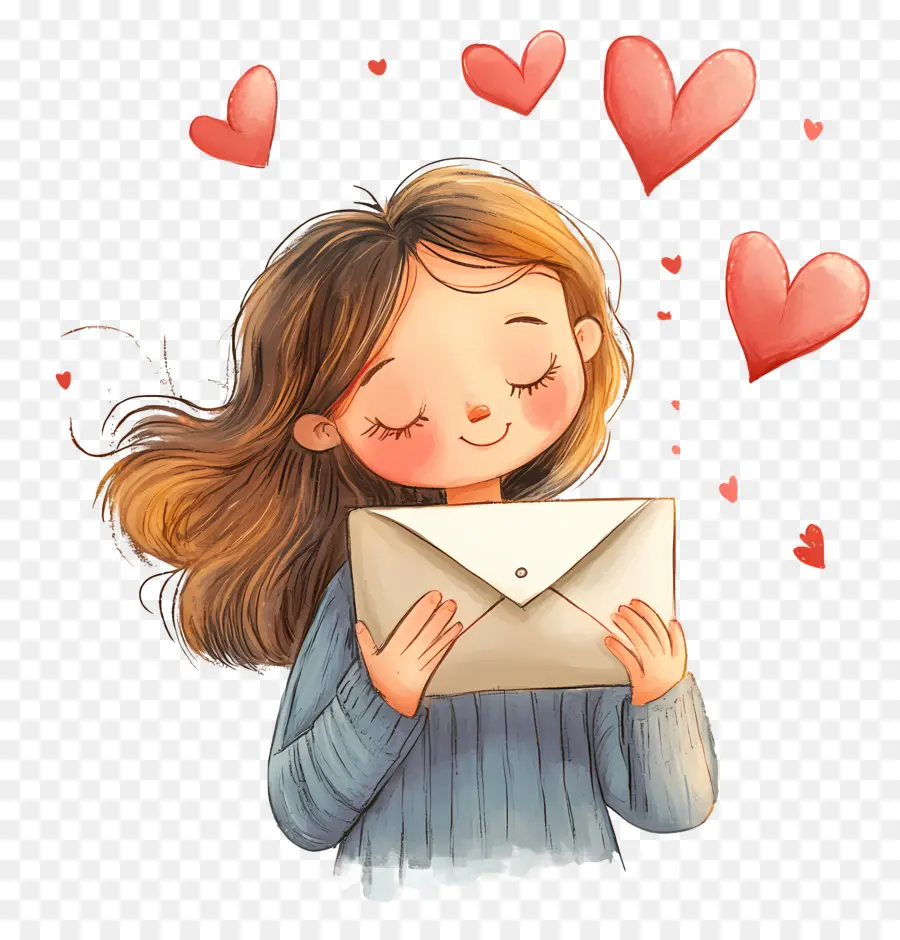 Courrier D'amour，Fille Avec Lettre D'amour PNG