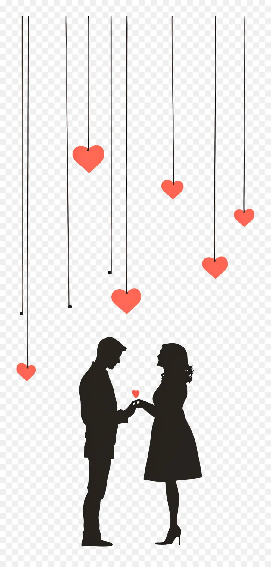 Amour Suspendu，Couple De Silhouette Avec Des Coeurs PNG