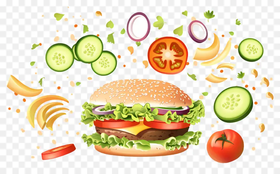 Burger Flottant，Burger Réaliste PNG