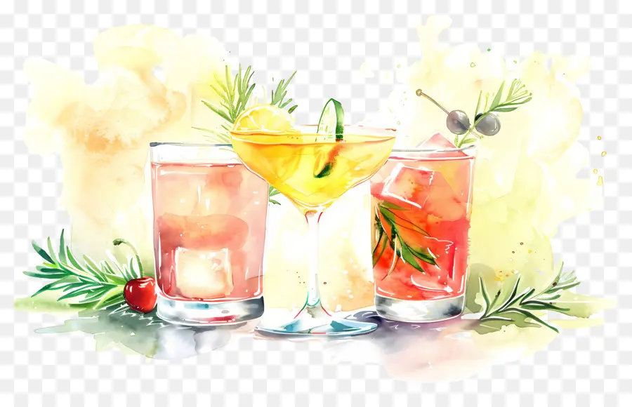 Cocktail Aquarelle，Cocktails Colorés PNG