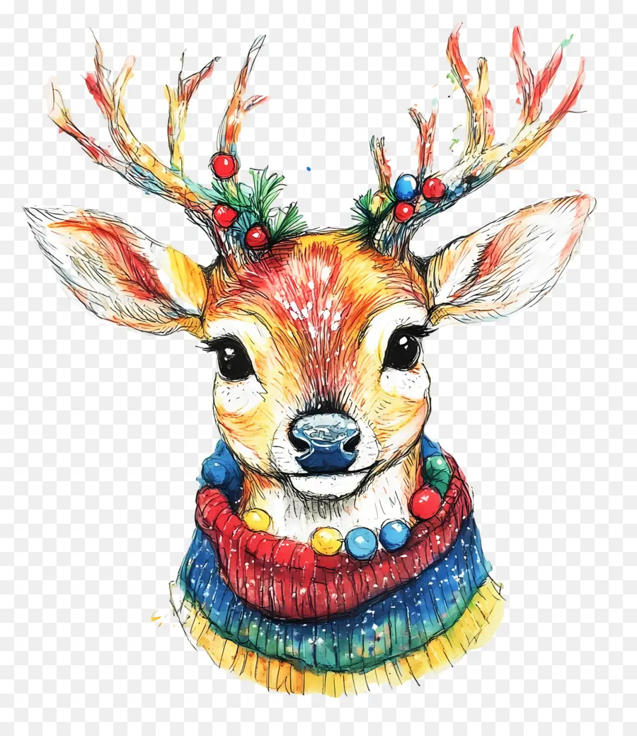 Cerf De Noël，Cerf Artistique PNG