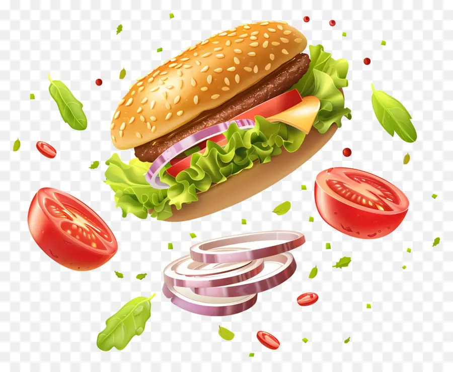 Burger Flottant，Burger Réaliste PNG