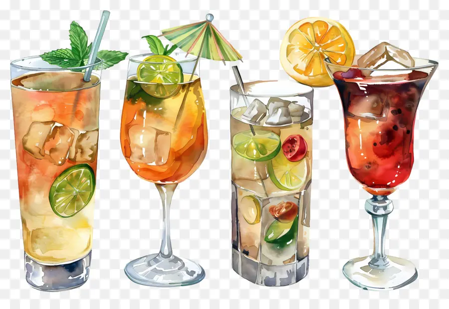 Cocktail Aquarelle，Cocktails Colorés PNG