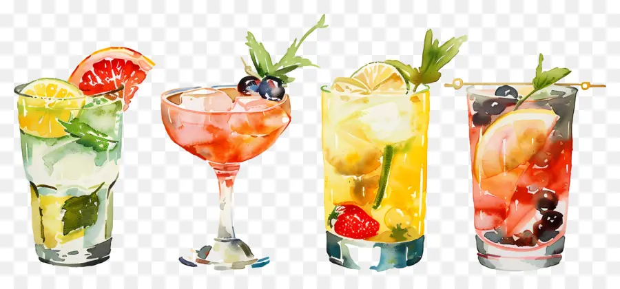 Cocktail Aquarelle，Cocktails Colorés PNG