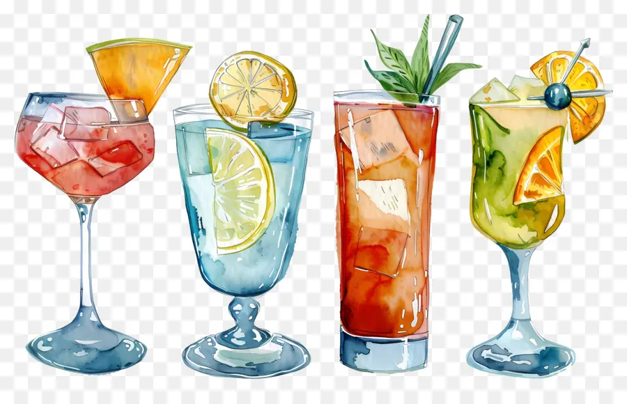 Cocktail Aquarelle，Cocktails Colorés PNG