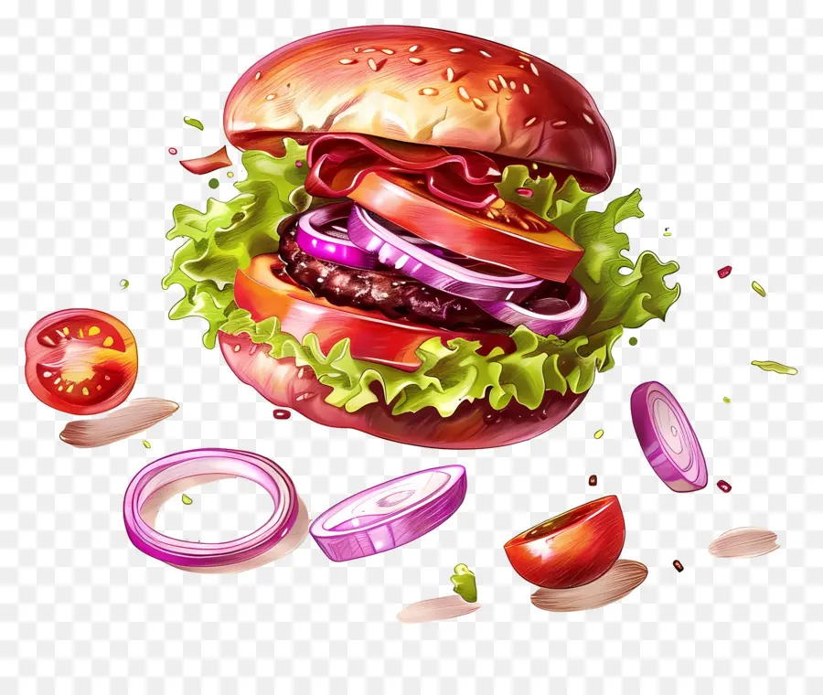 Burger Flottant，Burger Réaliste PNG