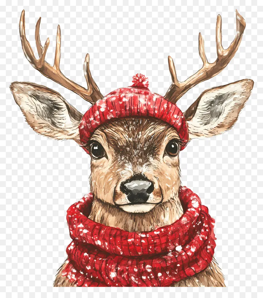 Cerf De Noël，Cerf Avec écharpe PNG