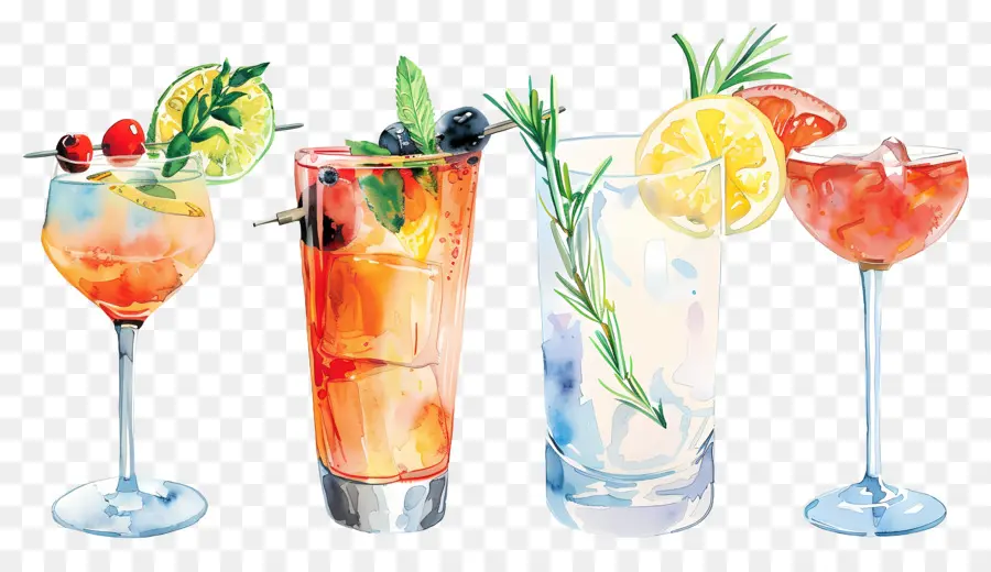 Cocktail Aquarelle，Boissons Colorées PNG