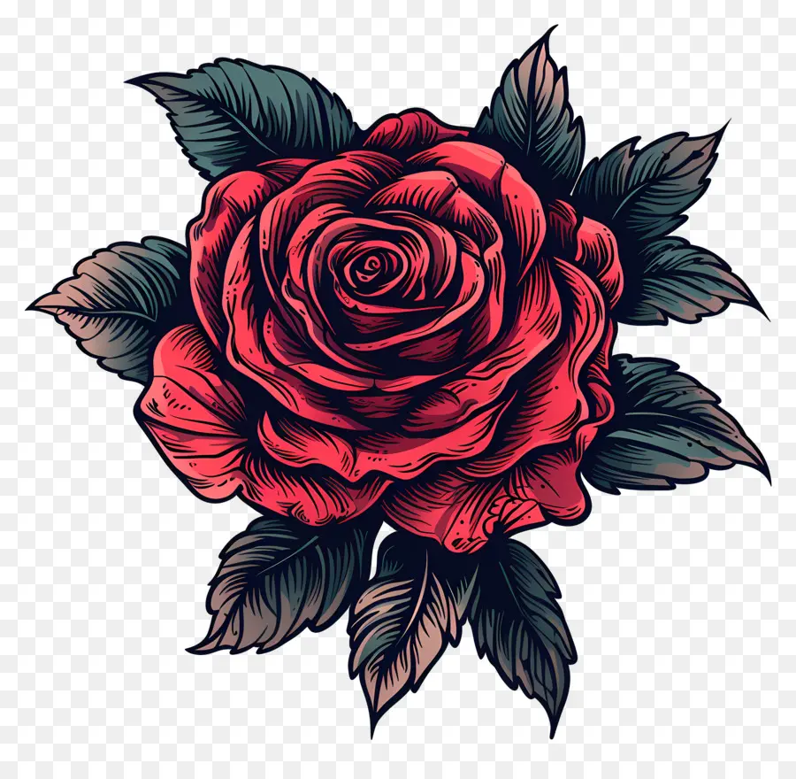 Rose Rouge，Feuilles PNG