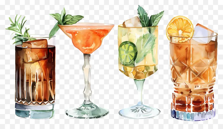 Cocktail Aquarelle，Cocktails Colorés PNG