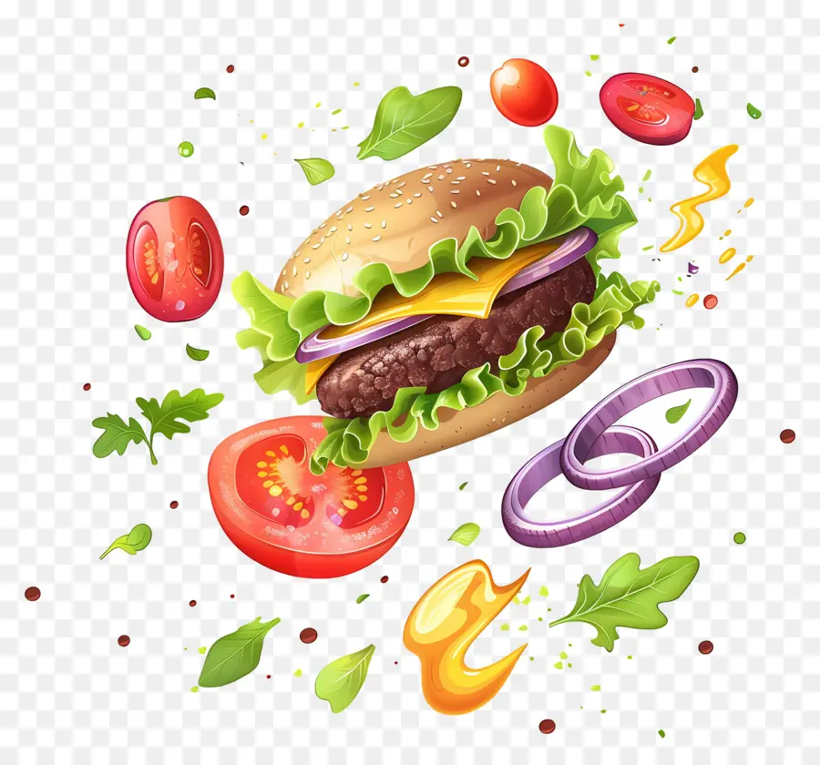 Burger Flottant，Burger Réaliste PNG