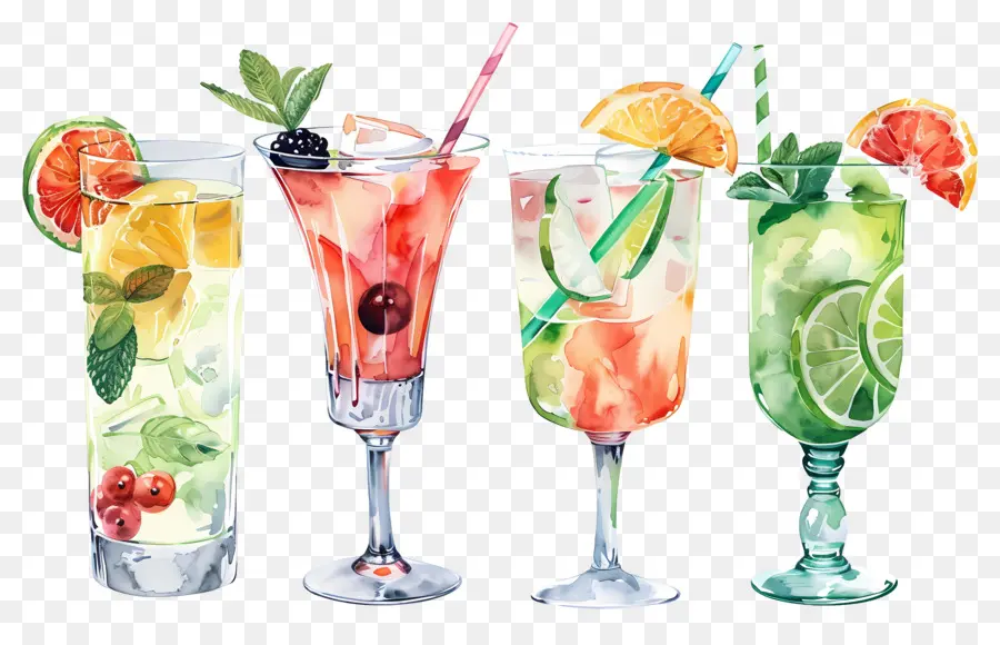 Cocktail Aquarelle，Boissons Colorées PNG