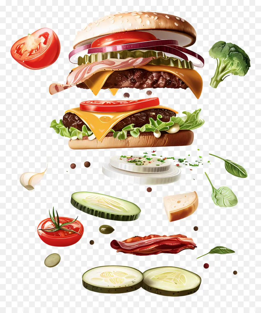 Burger Flottant，Ingrédients Du Hamburger PNG