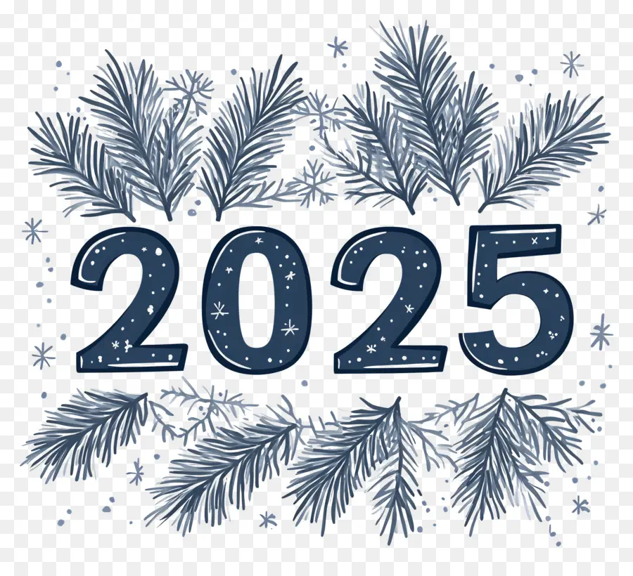 Nouvel An 2025，2025 Avec Des Branches De Pin PNG