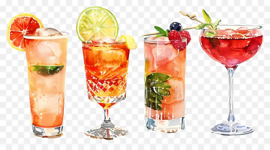 Cocktail Aquarelle，Cocktails Colorés PNG