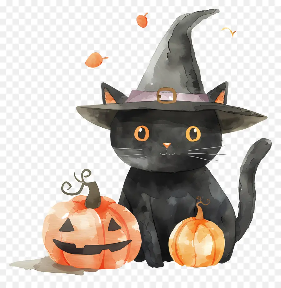 Chat Mignon D'halloween，Chat Noir Avec Des Citrouilles PNG