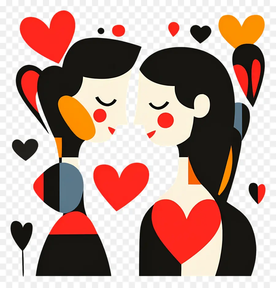 Amour Mignon，Couple Abstrait Avec Des Coeurs PNG