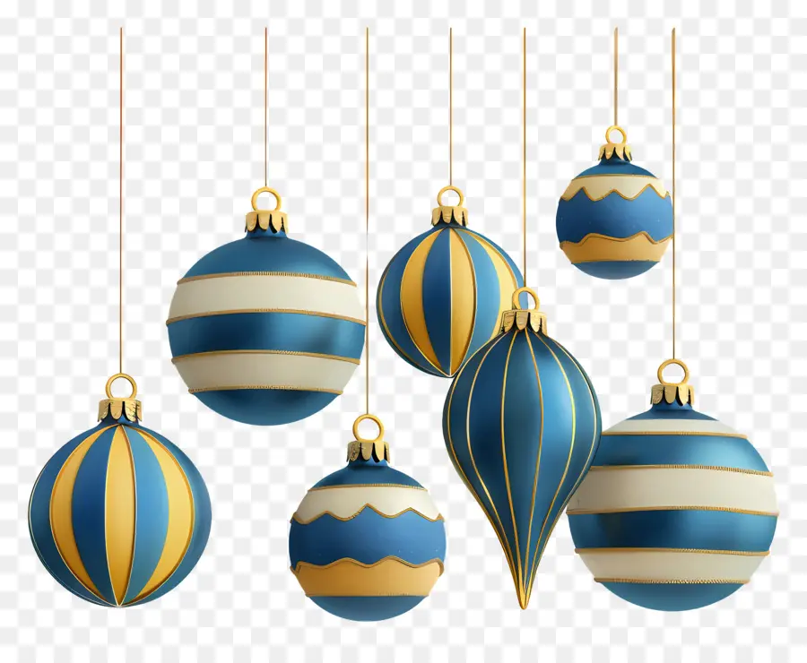 Boules De Noël Suspendues，Ornements Bleus Et Jaunes PNG