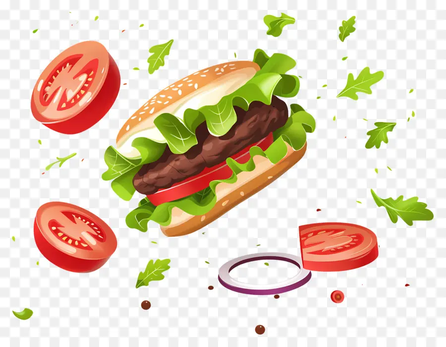 Burger Flottant，Burger Réaliste PNG