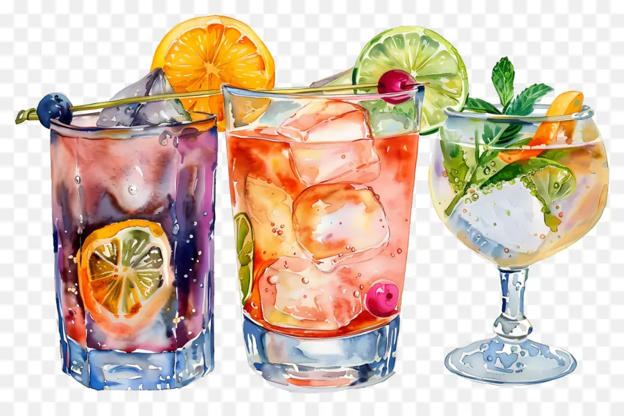 Cocktail Aquarelle，Cocktails Colorés PNG