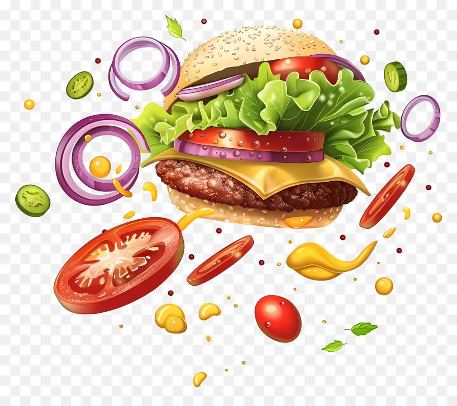 Burger Flottant，Burger Réaliste PNG