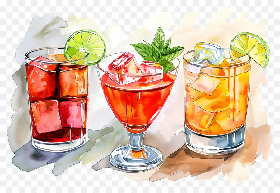 Cocktail Aquarelle，Cocktails Colorés PNG