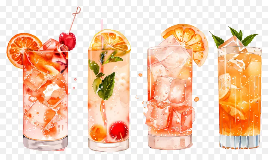 Cocktail Aquarelle，Cocktails Colorés PNG