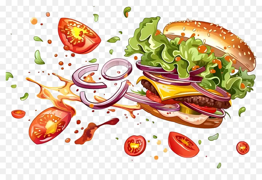 Burger Flottant，Burger Dynamique PNG