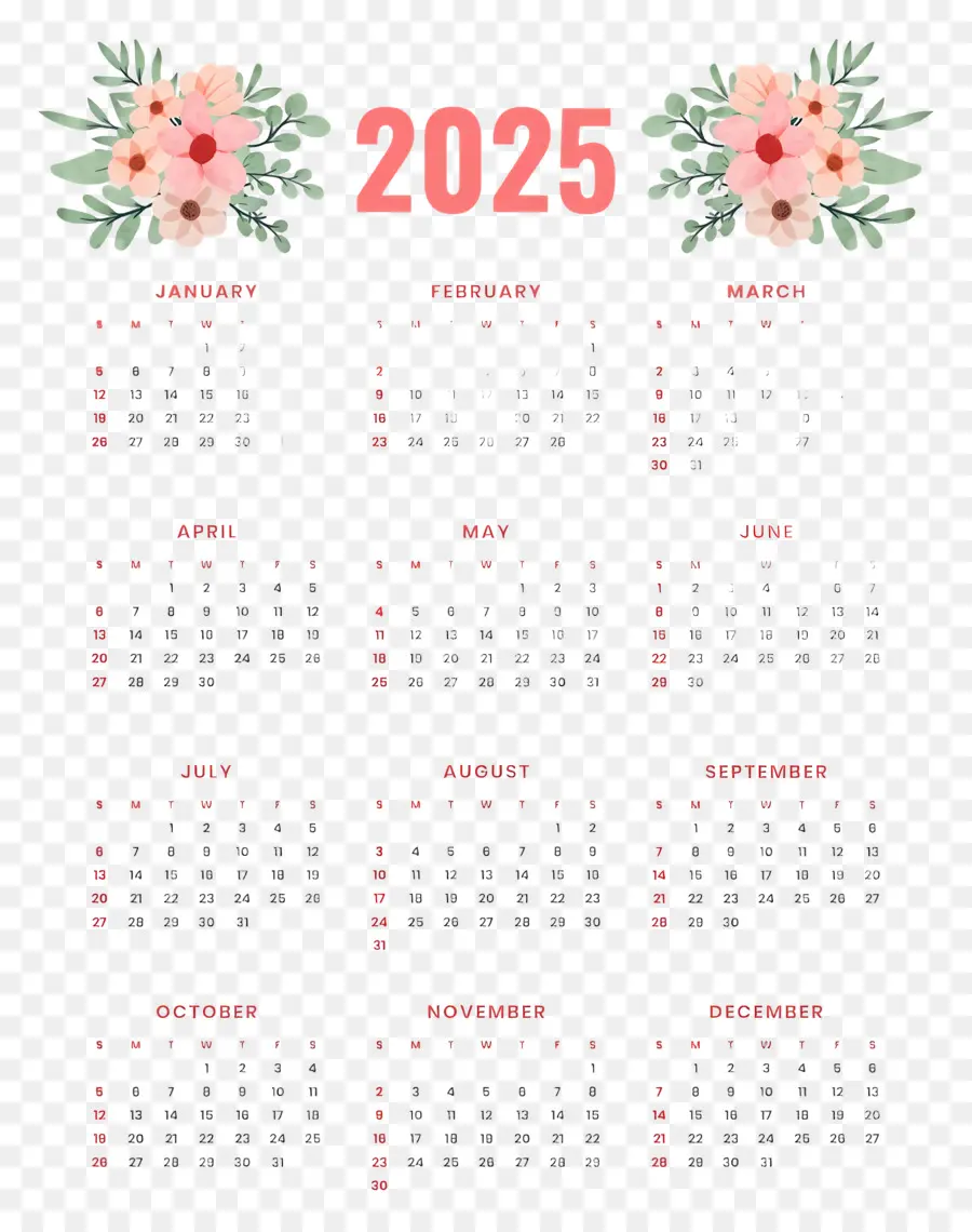 Calendrier 2025，Calendrier 2025 Avec Feuilles PNG