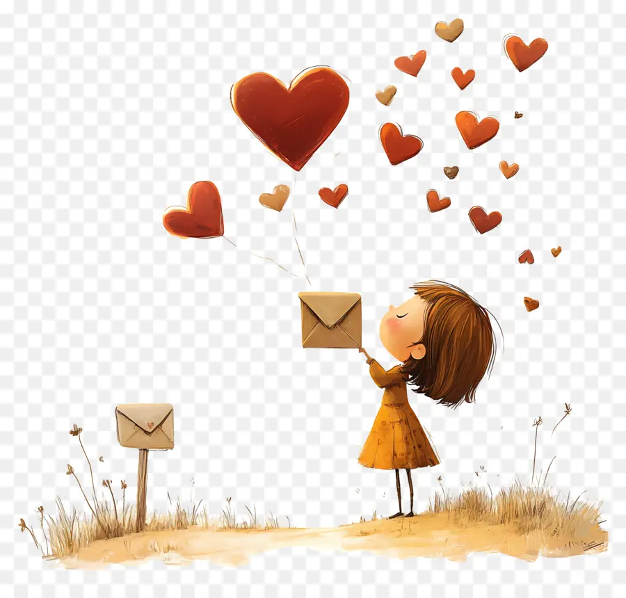 Courrier D'amour，Fille Avec Enveloppe PNG