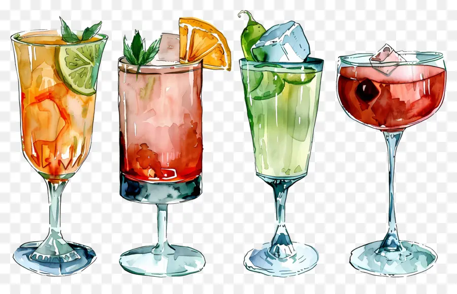 Cocktail Aquarelle，Cocktails Colorés PNG