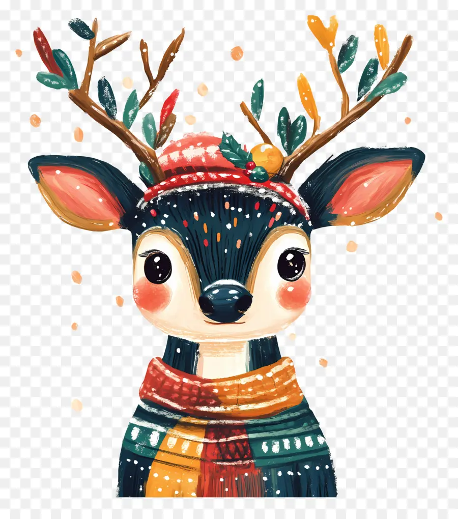 Cerf De Noël，Cerf Mignon Avec écharpe PNG