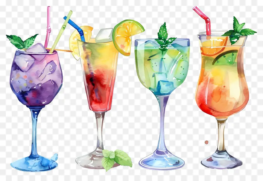 Cocktail Aquarelle，Boissons Colorées PNG