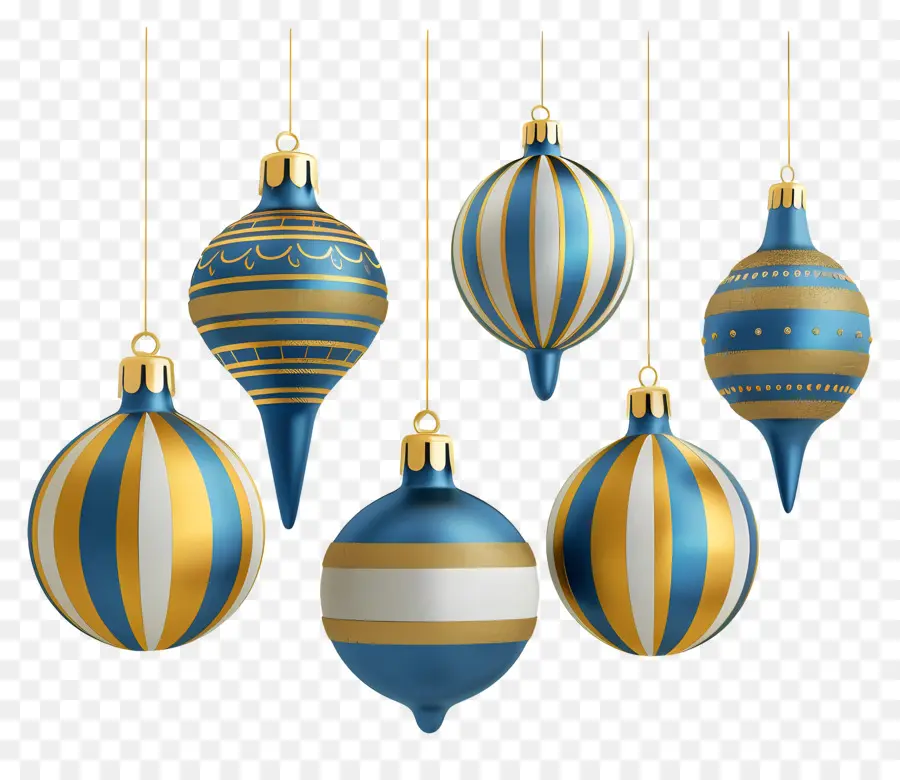 Boules De Noël Suspendues，Ornements Bleus Et Jaunes PNG