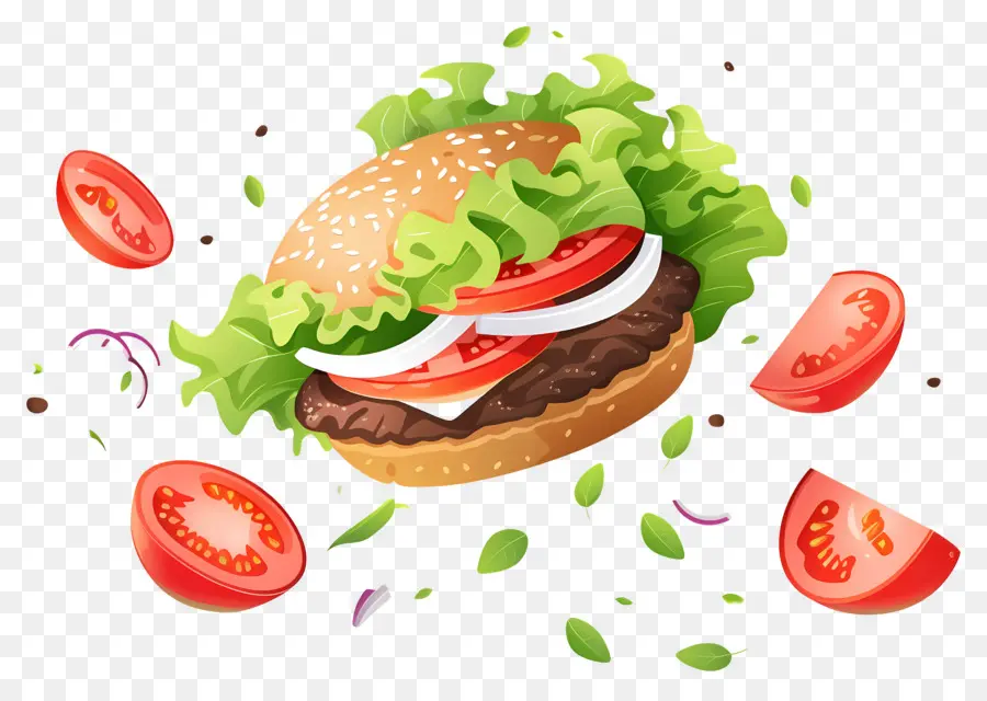 Burger Flottant，Burger Réaliste PNG