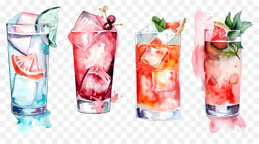 Cocktail Aquarelle，Cocktails Colorés PNG