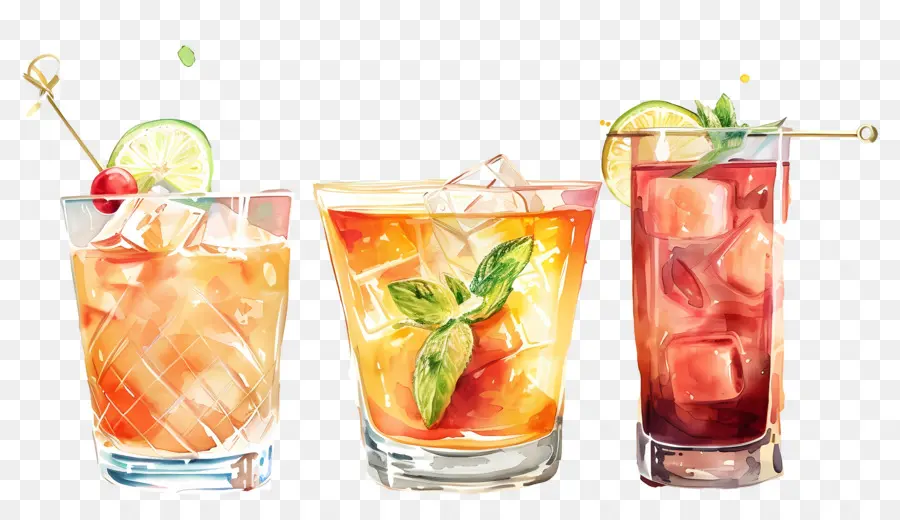 Cocktail Aquarelle，Cocktails Colorés PNG