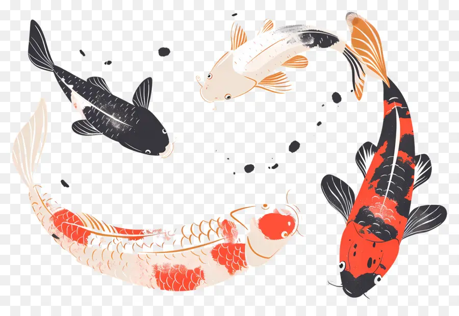 Poisson Koï，Trois Poissons Koi Détaillés PNG