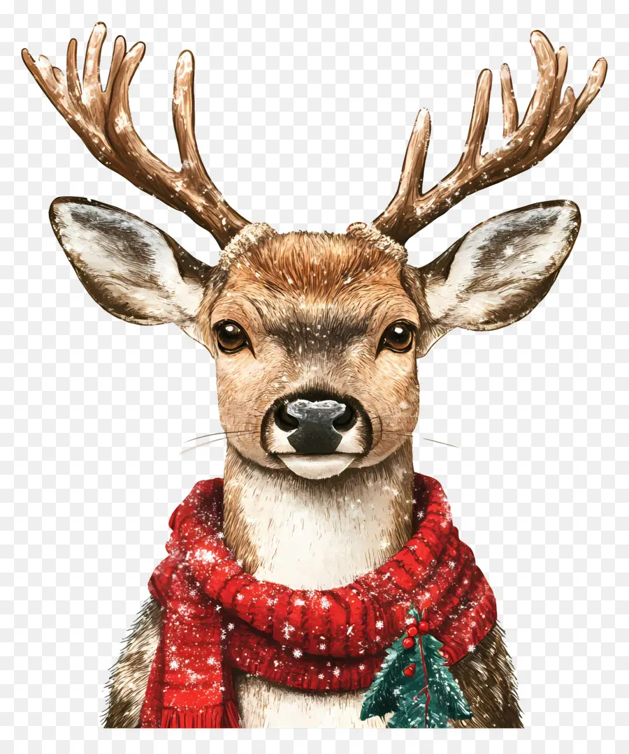 Cerf De Noël，Cerf Avec écharpe PNG