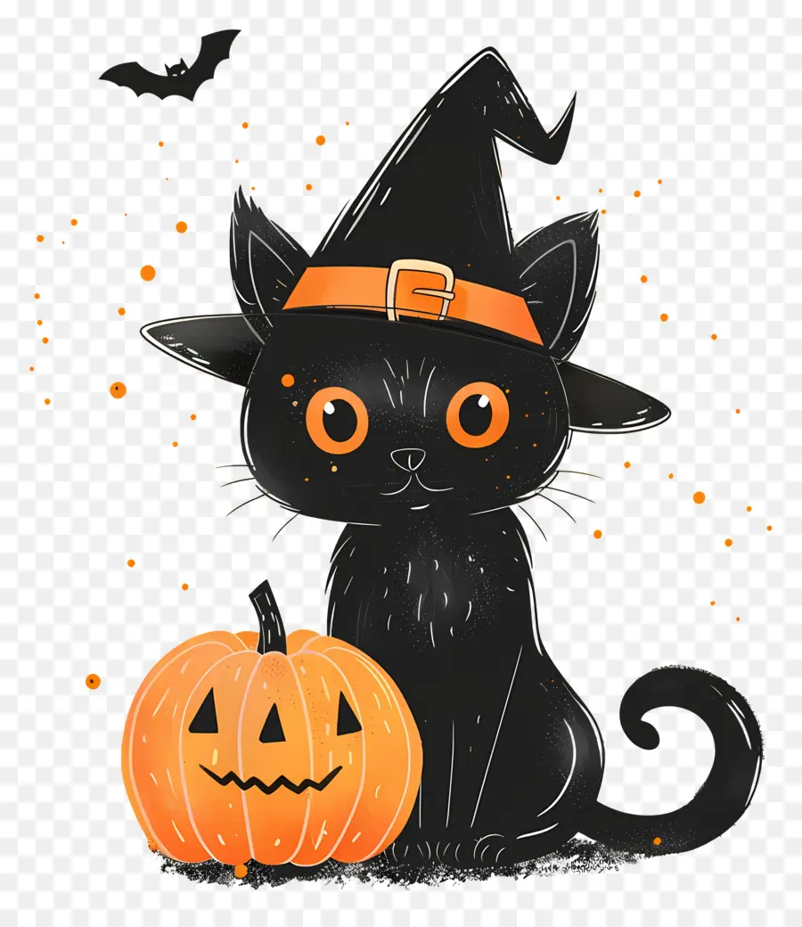 Chat Mignon D'halloween，Chat Noir Avec Des Citrouilles PNG