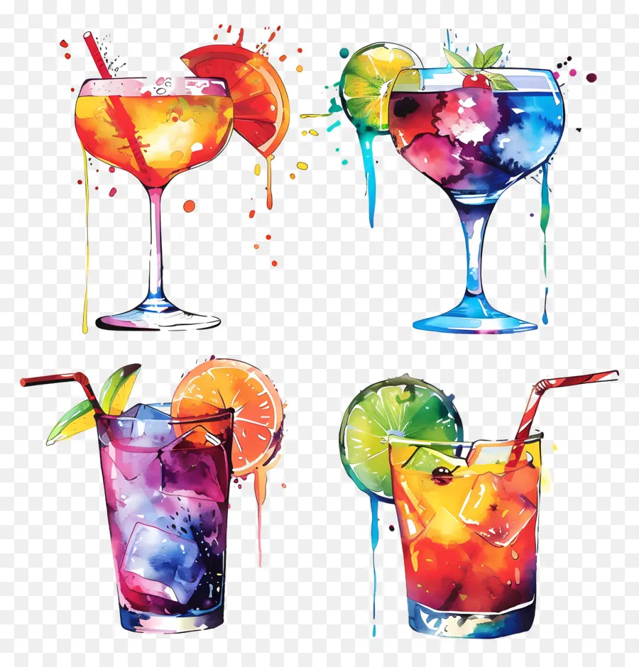 Cocktail Aquarelle，Cocktails Assortis PNG