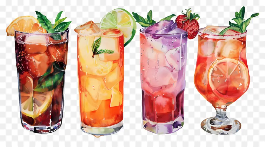 Cocktail Aquarelle，Cocktails Colorés PNG