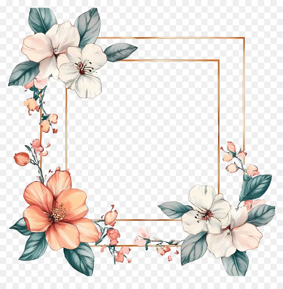 Cadre Rectangulaire，Bordure Florale PNG