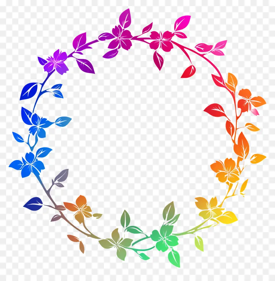 Cadre De Fleurs，Couronne Florale Arc En Ciel PNG