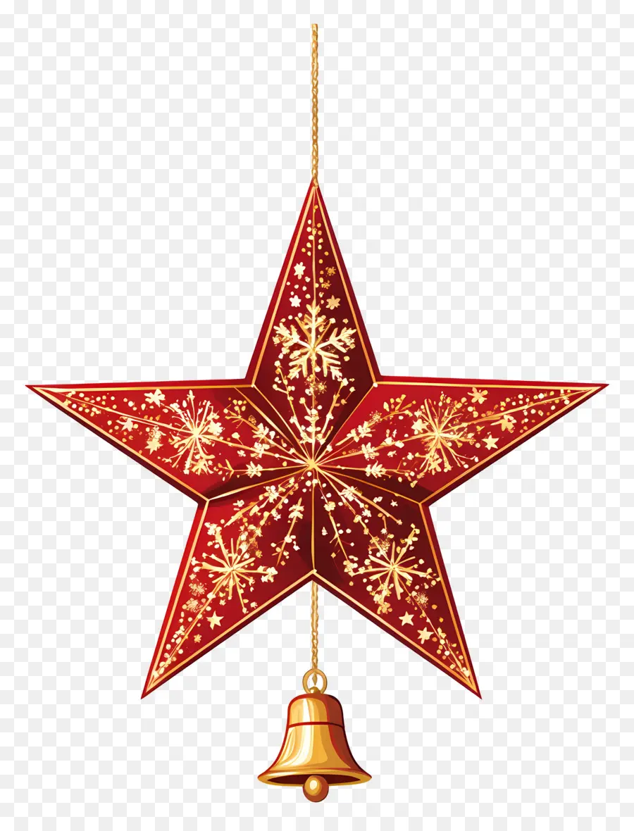 Étoile De Noël，Étoile Rouge Et Cloches PNG