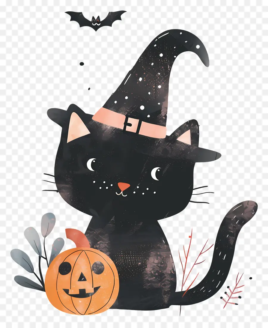 Chat Mignon D'halloween，Chat Noir Avec Des Citrouilles PNG