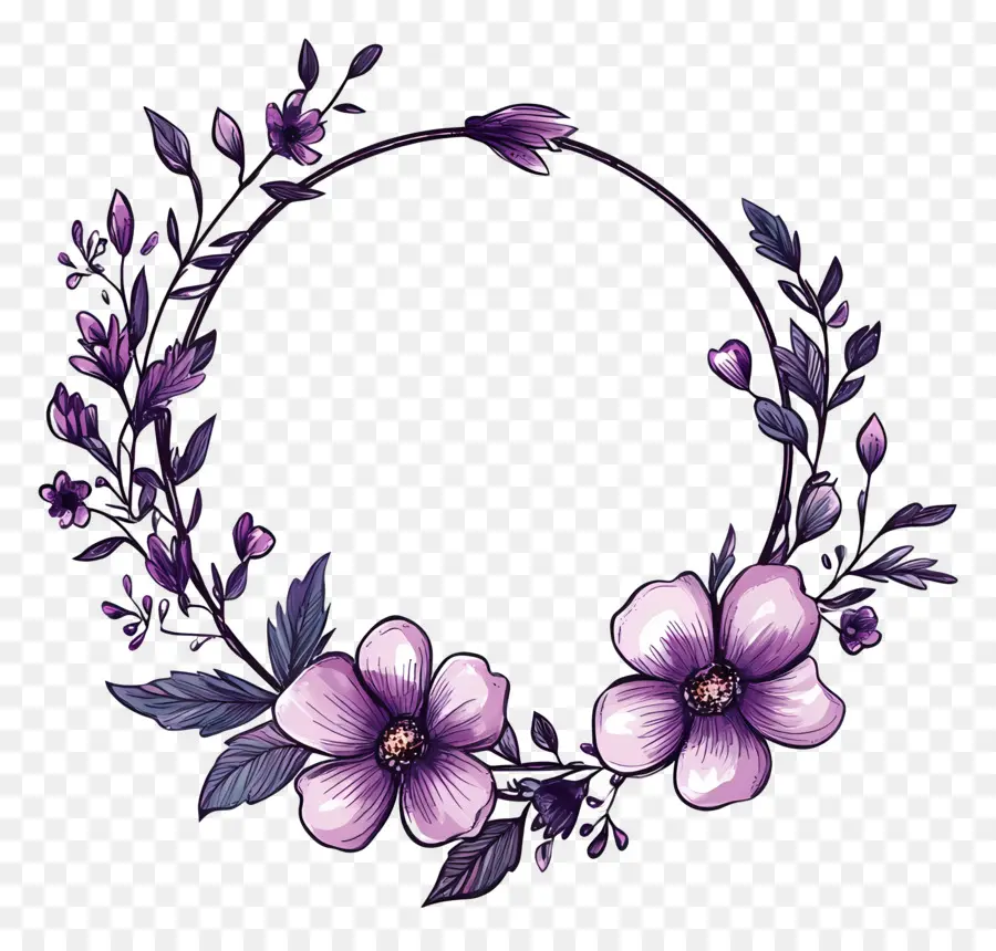 Cadre De Fleurs，Couronne Florale Violette PNG