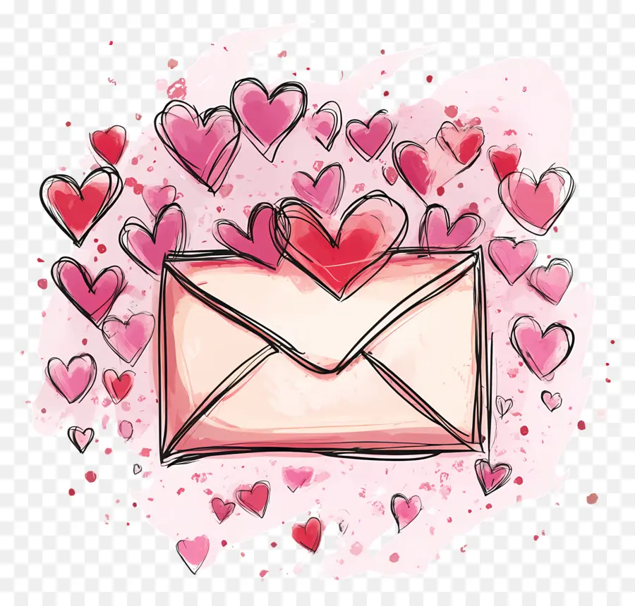 Courrier D'amour，Enveloppe Avec Des Coeurs PNG