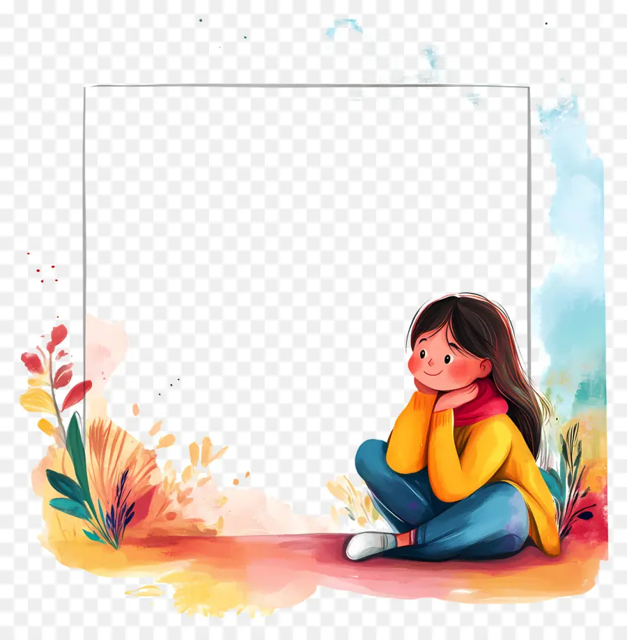 Cadre Rectangulaire，Illustration De Fille PNG