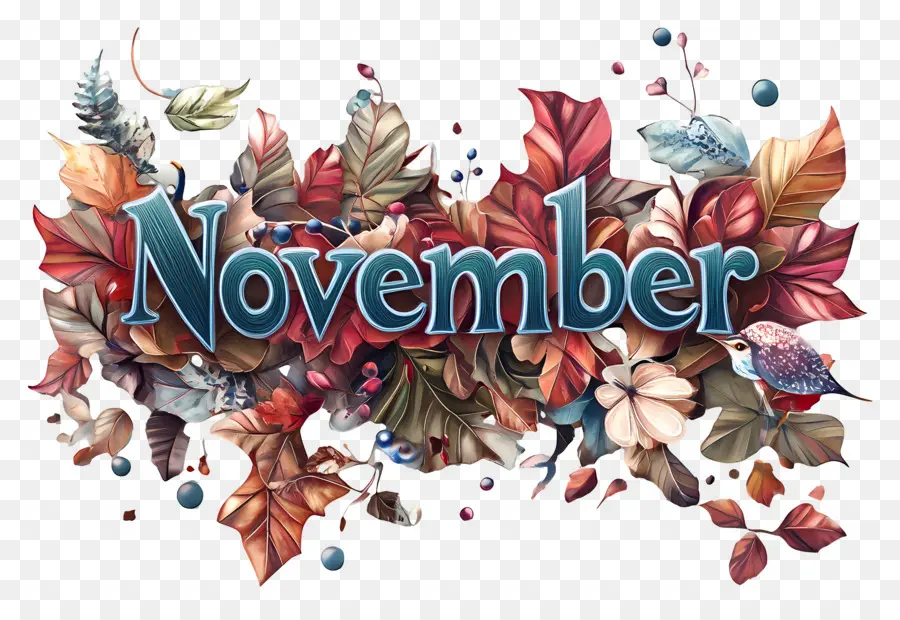 Mot Novembre，Feuilles De Novembre PNG